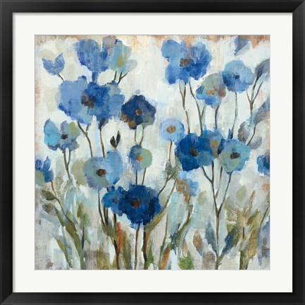 Framed Abstracted Floral in Blue Print