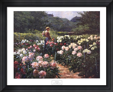 Framed Woman in a Garden of Peonies Print