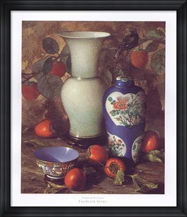 Framed Persimmons and Chinese Porcelain Print
