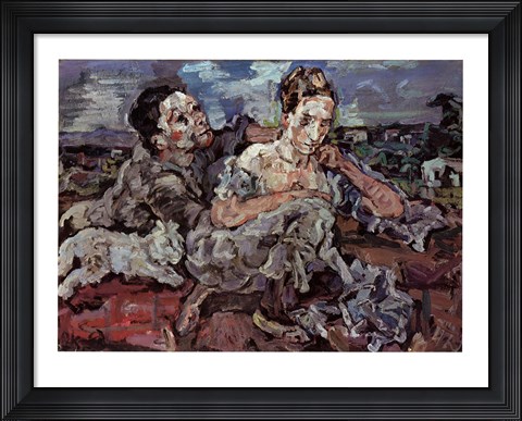 Framed Lovers with Cat Print