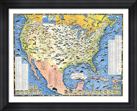 Framed Outdoor Life Sportsmen's Fish Map Print