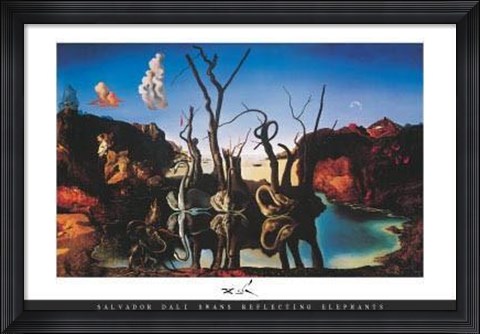 Framed Swans Reflecting Elephants Print