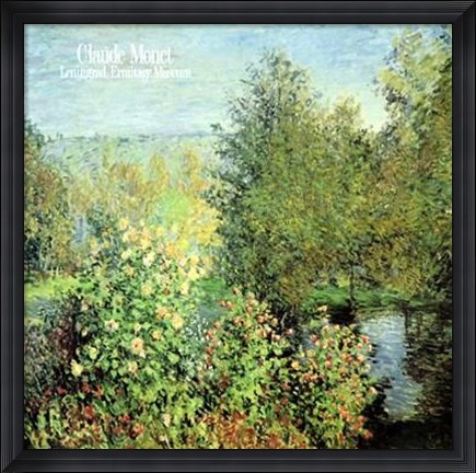 Framed Landscape With Roses and Pond Print