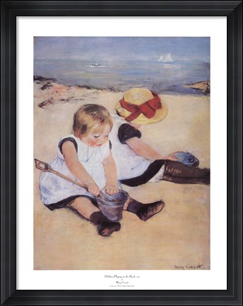 Framed Children Playing On The Beach Print