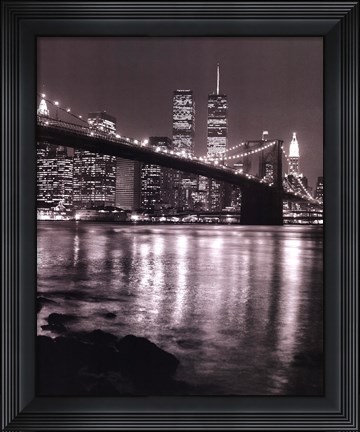 Framed Night View Brooklyn Bridge and Skyline Print