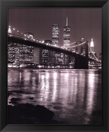 Framed Night View Brooklyn Bridge and Skyline Print
