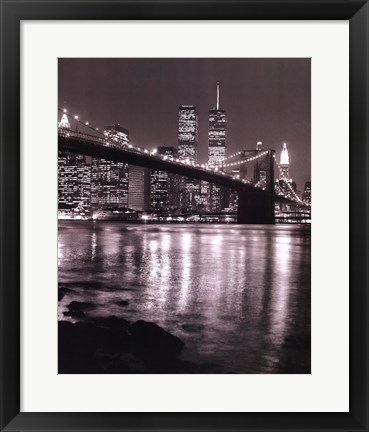 Framed Night View Brooklyn Bridge and Skyline Print