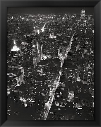 Framed Night View of Lower Manhattan Print