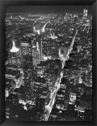 Framed Night View of Lower Manhattan Print