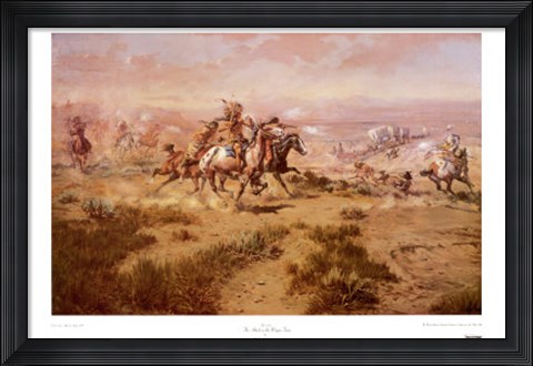 Framed Attack On The Wagon Train Print