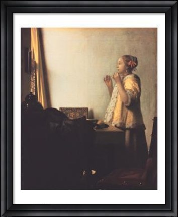 Framed Woman With A Pearl Necklace Print