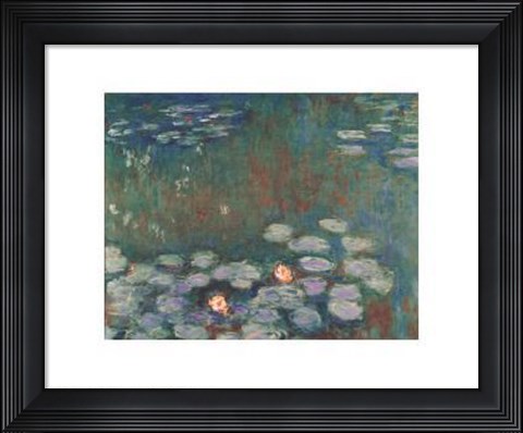 Framed Water Lilies (dark) Print