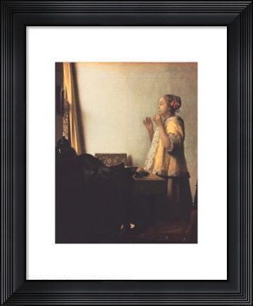 Framed Woman With A Pearl Necklace Print