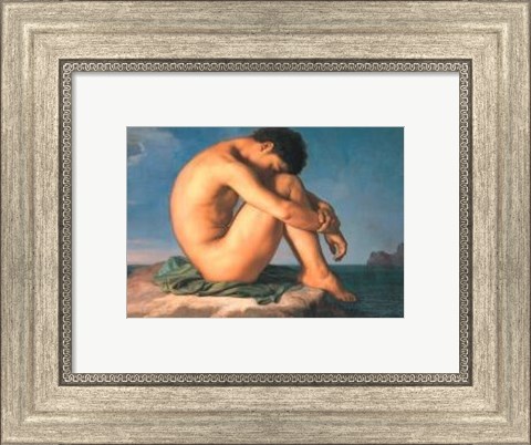 Framed Jeune Homme Nu Assis Au Boro De La Mer Print