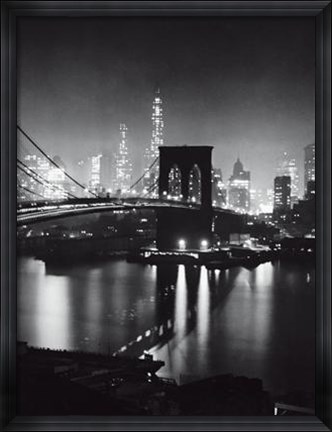 Framed Night View Of The Brooklyn Bridge Print