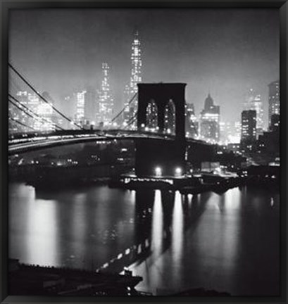 Framed Night View Of The Brooklyn Bridge Print