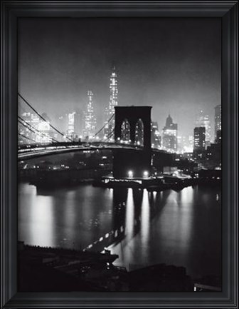 Framed Night View Of The Brooklyn Bridge Print