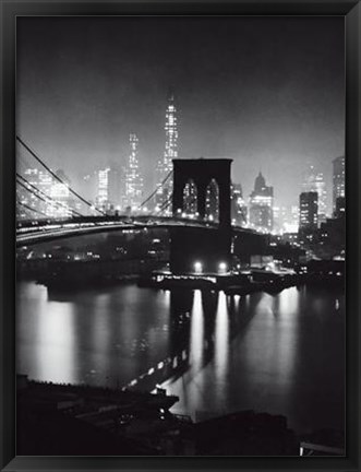 Framed Night View Of The Brooklyn Bridge Print