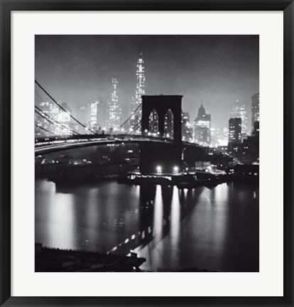 Framed Night View Of The Brooklyn Bridge Print