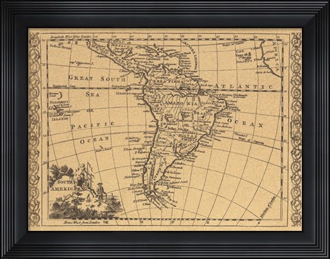 Framed South America, 1802 Print