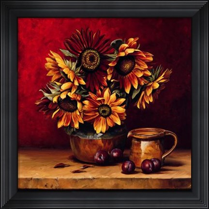 Framed Sunflowers With Plums Print