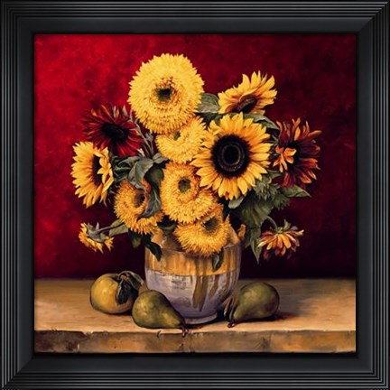 Framed Sunflowers With Pears Print