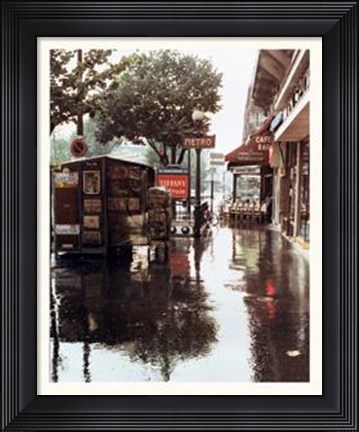 Framed Sidewalk In Rain Print