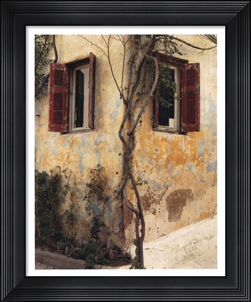 Framed Two Windows, Red Shutters Print