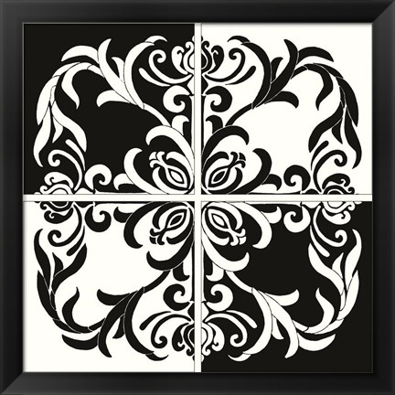 Framed Damask Silhoute I Print