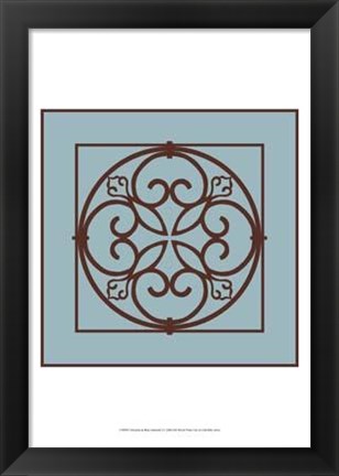 Framed Chocolate And Blue Ironwork I Print