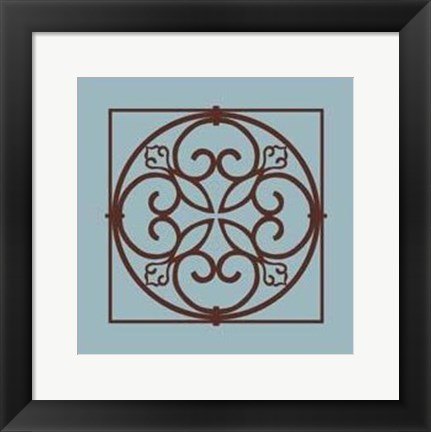 Framed Chocolate And Blue Ironwork I Print