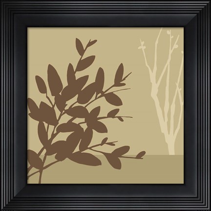 Framed Metro Leaves In Khaki I Print