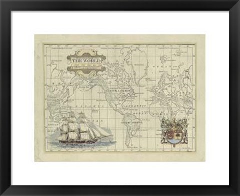 Framed Antique Map Of The World Print