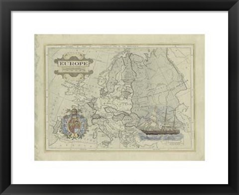 Framed Antique Map Of Europe Print