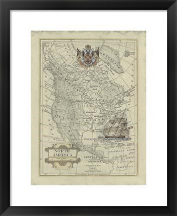 Framed Antique Map Of North America Print