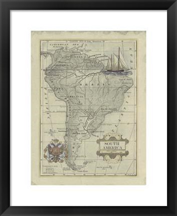 Framed Antique Map Of South America Print