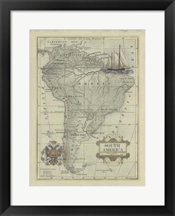 Framed Antique Map Of South America Print