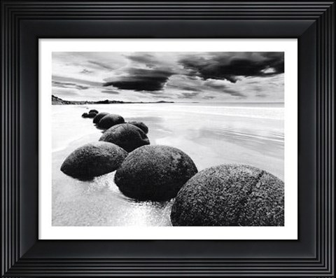 Framed Boulders On The Beach Print