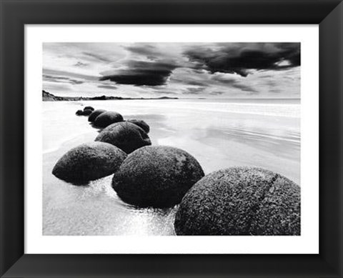 Framed Boulders On The Beach Print