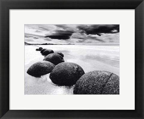 Framed Boulders On The Beach Print