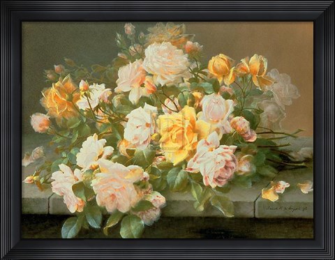 Framed Pink and Yellow Roses Print