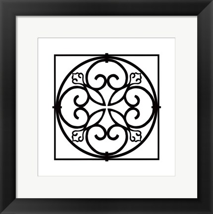 Framed Black And White Ironwork I Print