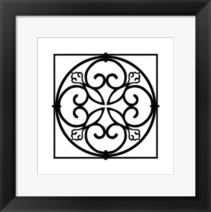 Framed Black And White Ironwork I Print