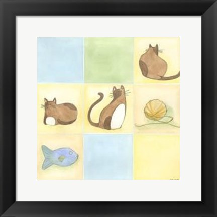 Framed Tic-Tac Cats In Blue Print