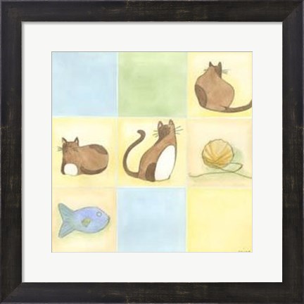 Framed Tic-Tac Cats In Blue Print
