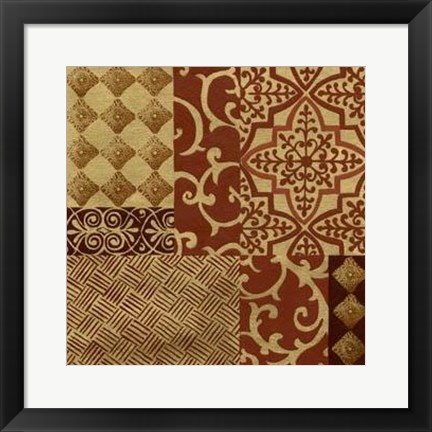 Framed Henna Patterns On Gold I Print