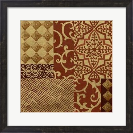 Framed Henna Patterns On Gold I Print