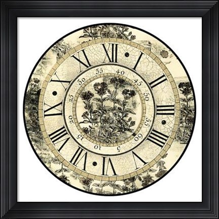 Framed Antique Floral Clock Print