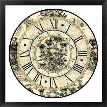 Framed Antique Floral Clock Print