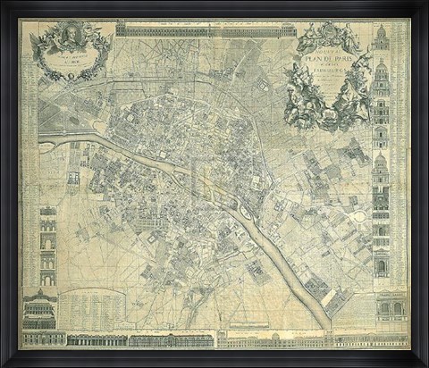 Framed Nouveau Plan De Paris 1728 Print